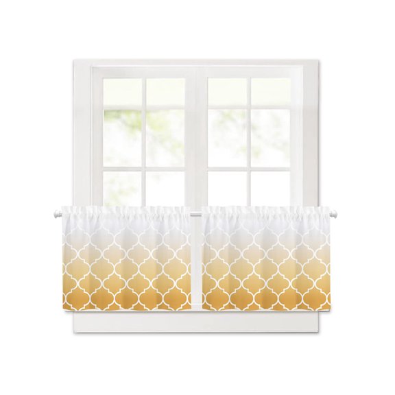 Blackout Curtains for Small Window, Yellow Gradient Moroccan Pattern Insulated Room Darkening Curtains, White Stripes Buffalo Check Light Blocking Rod Pocket Curtain for Bedroom 30x24 Inch 2Pcs
