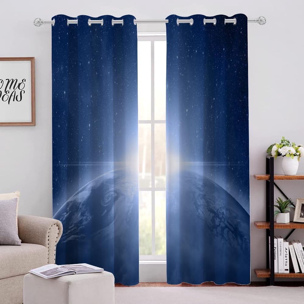 Blackout Curtains Space Planet Surface Starry Sky Pattern, 3D Printed ...