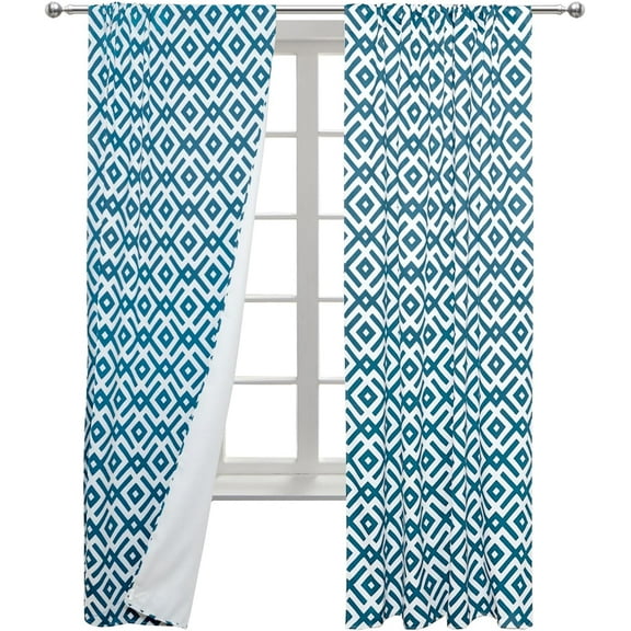 Blackout Curtains Teal Geometric for Bedroom Living Room Darkening Thermal Insulated Soundproof Window Treatments Drapes 26"W x 45"L (Pack of 2)