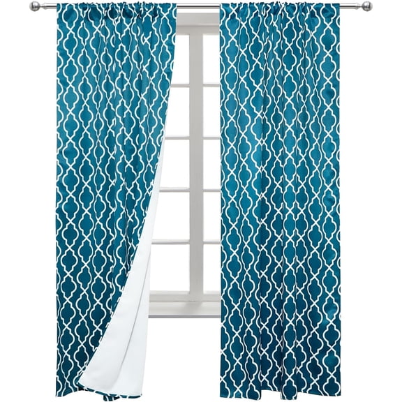 Blackout Curtains Teal Moroccan Geo for Bedroom Living Room Darkening Thermal Insulated Soundproof Window Treatments Drapes 42"W x 63"L (Pack of 2)