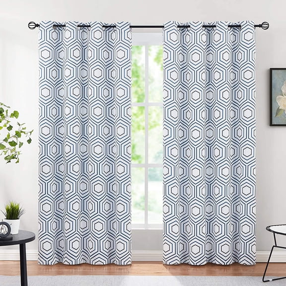 Blackout Curtains Thermal Insulated Energy Saving Window Drapery Classic Moroccan Pattern Geometric Window Treatment Sets for Bedroom Grommet Top, Blue/White 42"W x 63"L (Pack of 2)