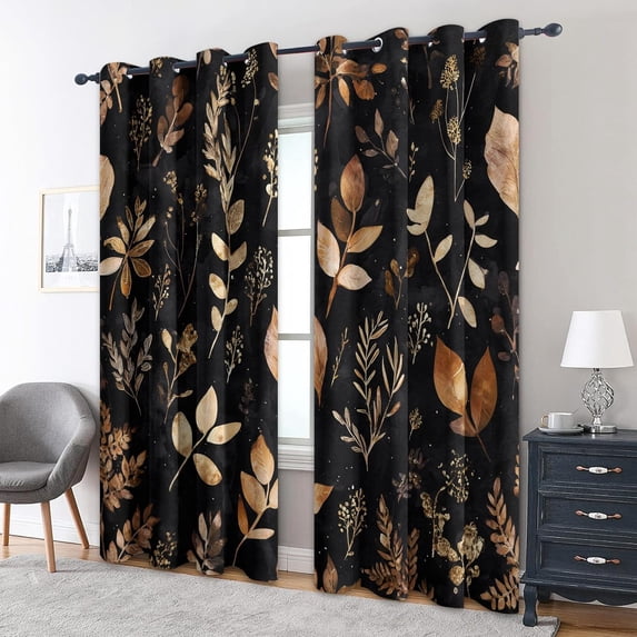Blackout Curtains Vintage Autumn Botanical Leaves, Window Drapes for ...