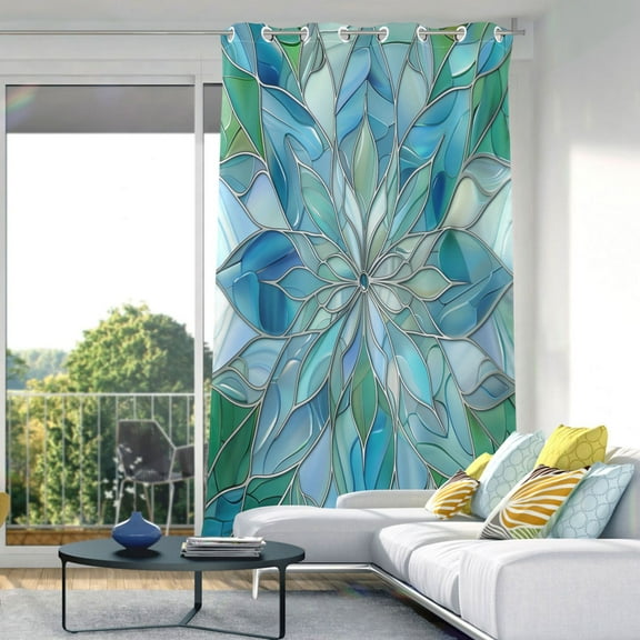 Blackout Curtains Window Curtain for Bedroom Living Room 1 Panel 82"x42" Blue Green Floral Stained Glass
