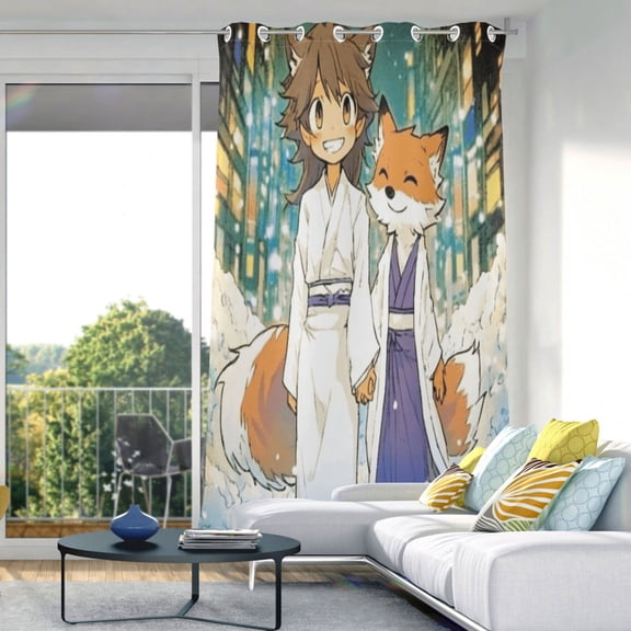 Blackout Curtains Window Curtain for Bedroom Living Room 1 Panel 82"x42" Cartoon Fox on Street