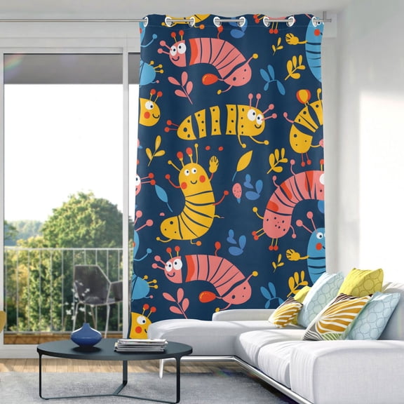 Blackout Curtains Window Curtain for Bedroom Living Room 1 Panel 82"x42" Cute Hand Drawn Bug