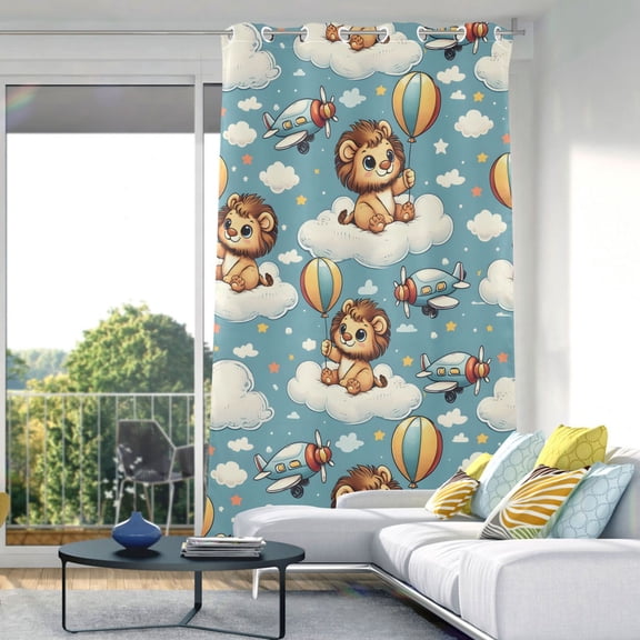 Blackout Curtains Window Curtain for Bedroom Living Room 1 Panel 82"x42" Cute Lion with Balloon Sit Cloud