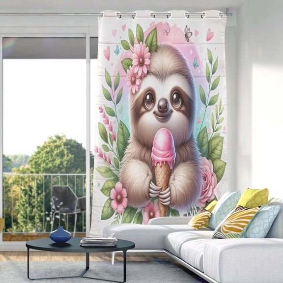 Blackout Curtains Window Curtain for Bedroom Living Room 1 Panel 82"x42" Cute Sloth with Ice Cream