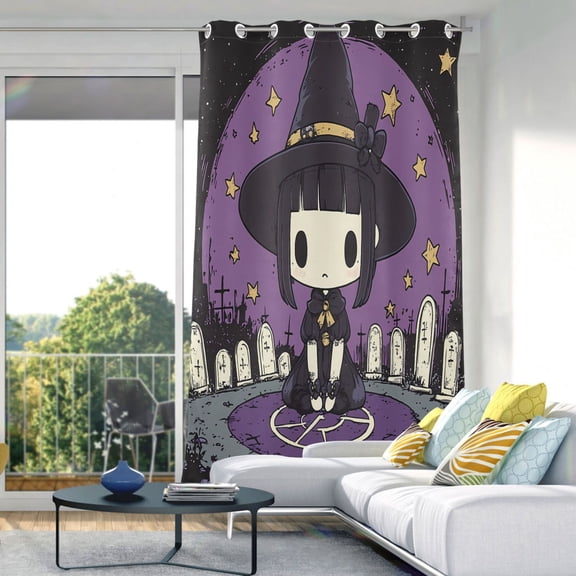 Blackout Curtains Window Curtain for Bedroom Living Room 1 Panel 82"x42" Cute Witch Tombstones Star