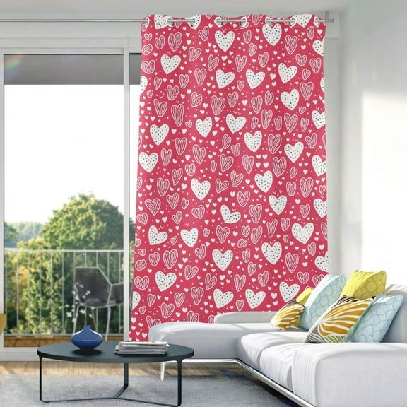 Blackout Curtains Window Curtain for Bedroom Living Room 1 Panel 82"x42" Red Doodled Hearts