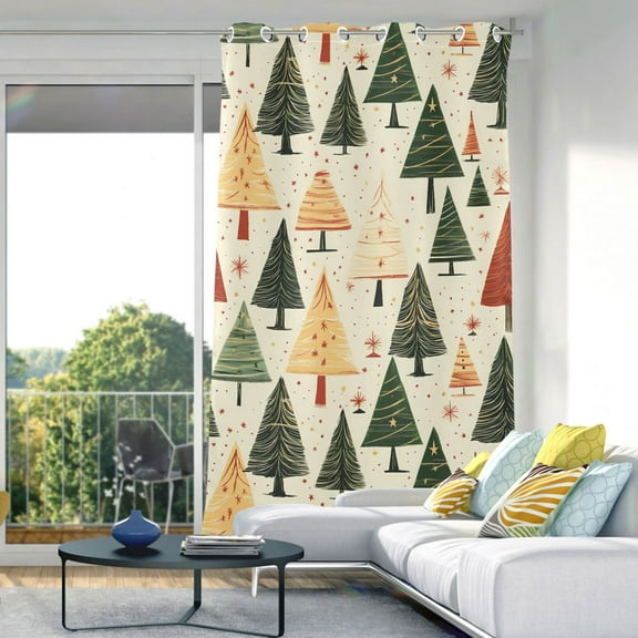 Blackout Curtains Window Curtain for Bedroom Living Room 1 Panel 82"x42" Vintage Christmas Trees