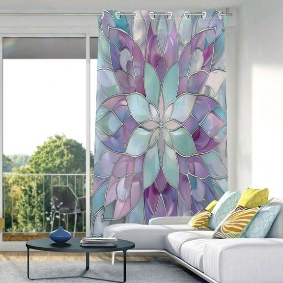 Blackout Curtains Window Curtain for Bedroom Living Room 1 Panel 82"x42" Violet Floral Stained Glass
