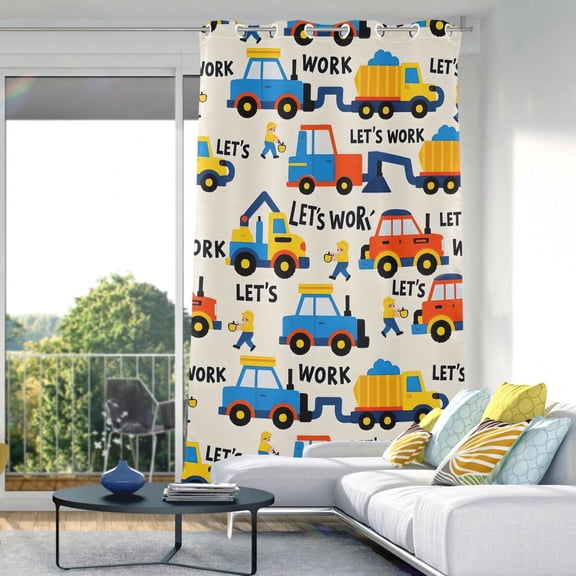 Blackout Curtains Window Curtain for Bedroom Living Room 1 Panel 82"x52" Let's Work Construction Vehicle