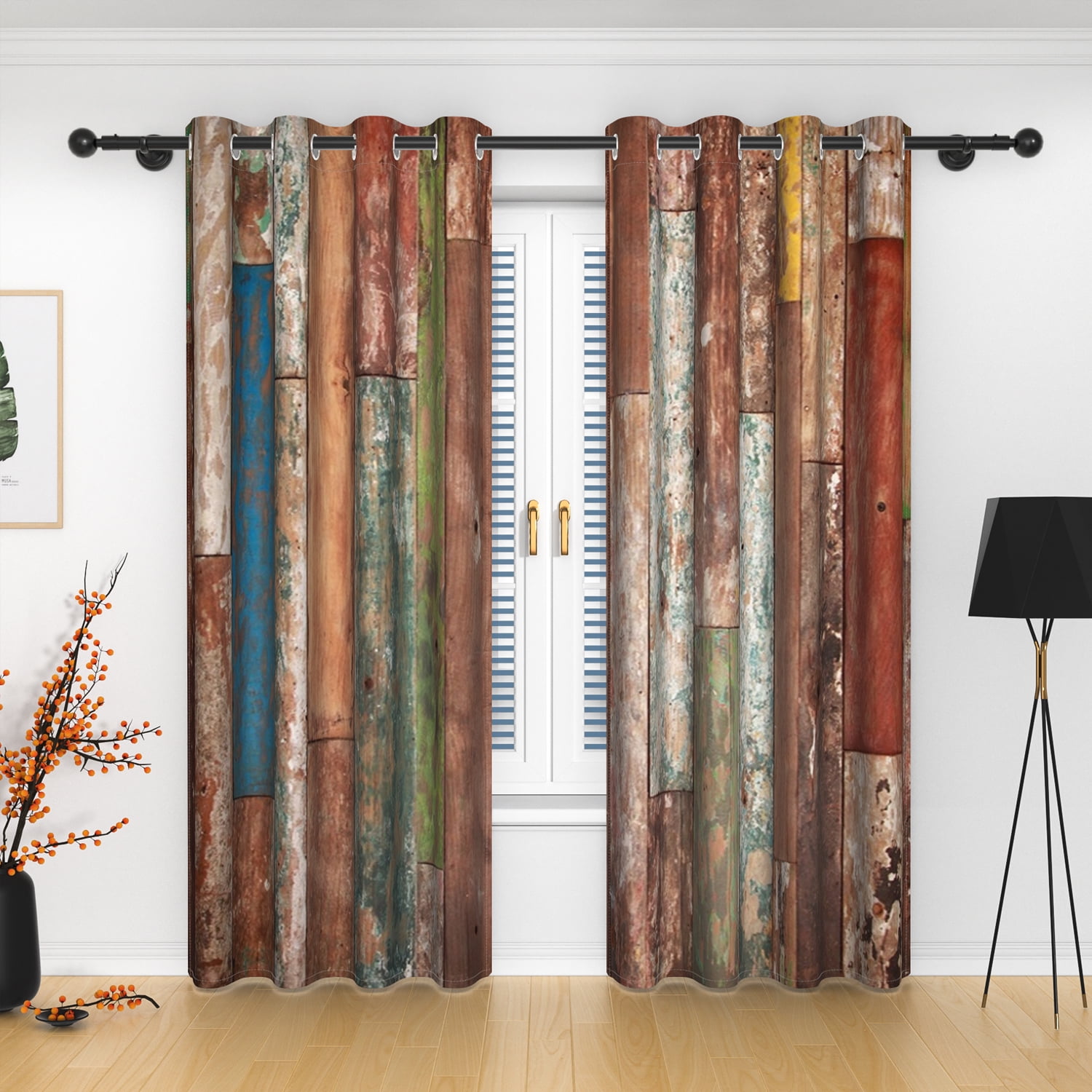 Lfeey Blackout Curtains Wooden Panels, Bedroom Insulation, Vintage Brown, 42x84 inches, Set of 2