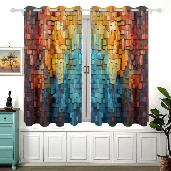 Blackout Curtains for Bedroom 54x55 in 2 Panels Colorful Squares and Cubes Drapes Thermal Insulated Grommet for Living Room Indoor Windows