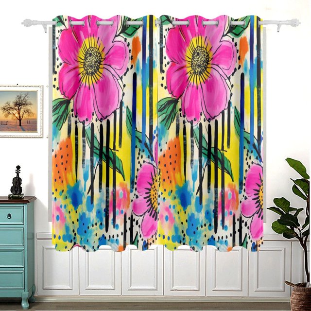 Blackout Curtains for Bedroom 63x55 in 2 Panels Vibrant Watercolor