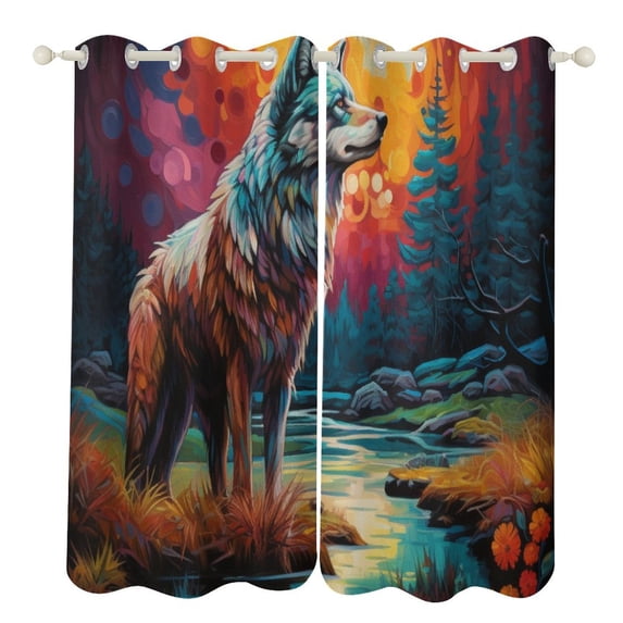 Blackout Curtains for Bedroom Colorful Lone Wolf Full Room Darkening Grommet Curtains for Living Room,Thermal Insulated Ombre Drapes