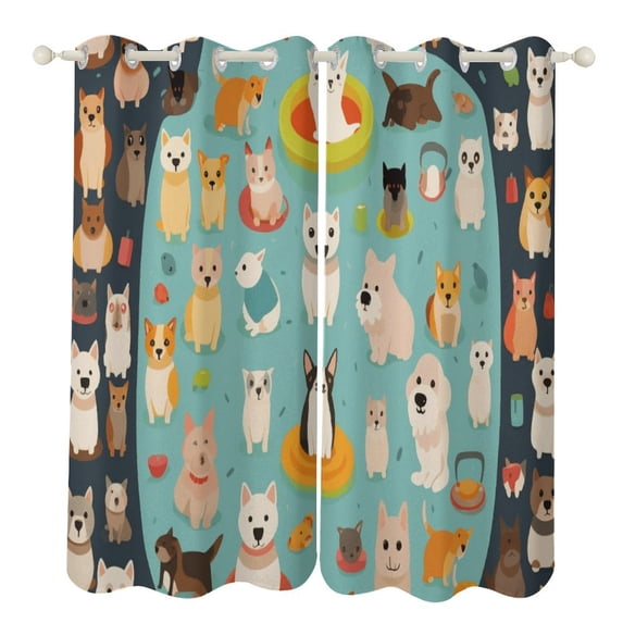 Blackout Curtains for Bedroom Cute Dog Full Room Darkening Grommet Curtains for Living Room,Thermal Insulated Ombre Drapes