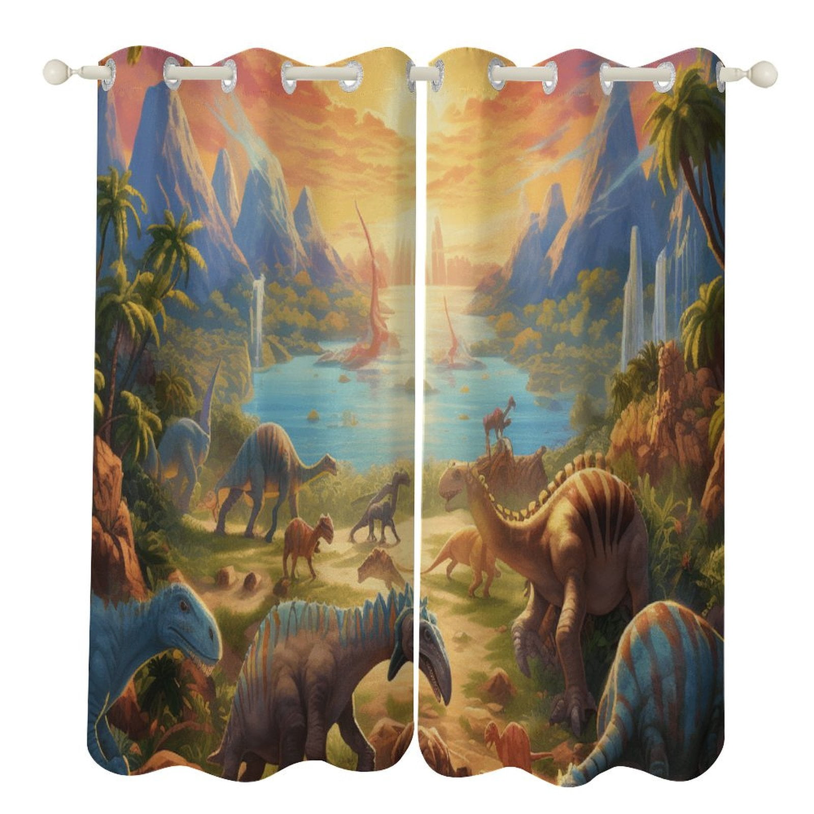 Blackout Curtains for Bedroom Dinosaur Full Room Darkening Grommet Curtains for Living Room,Thermal Insulated Ombre Drapes