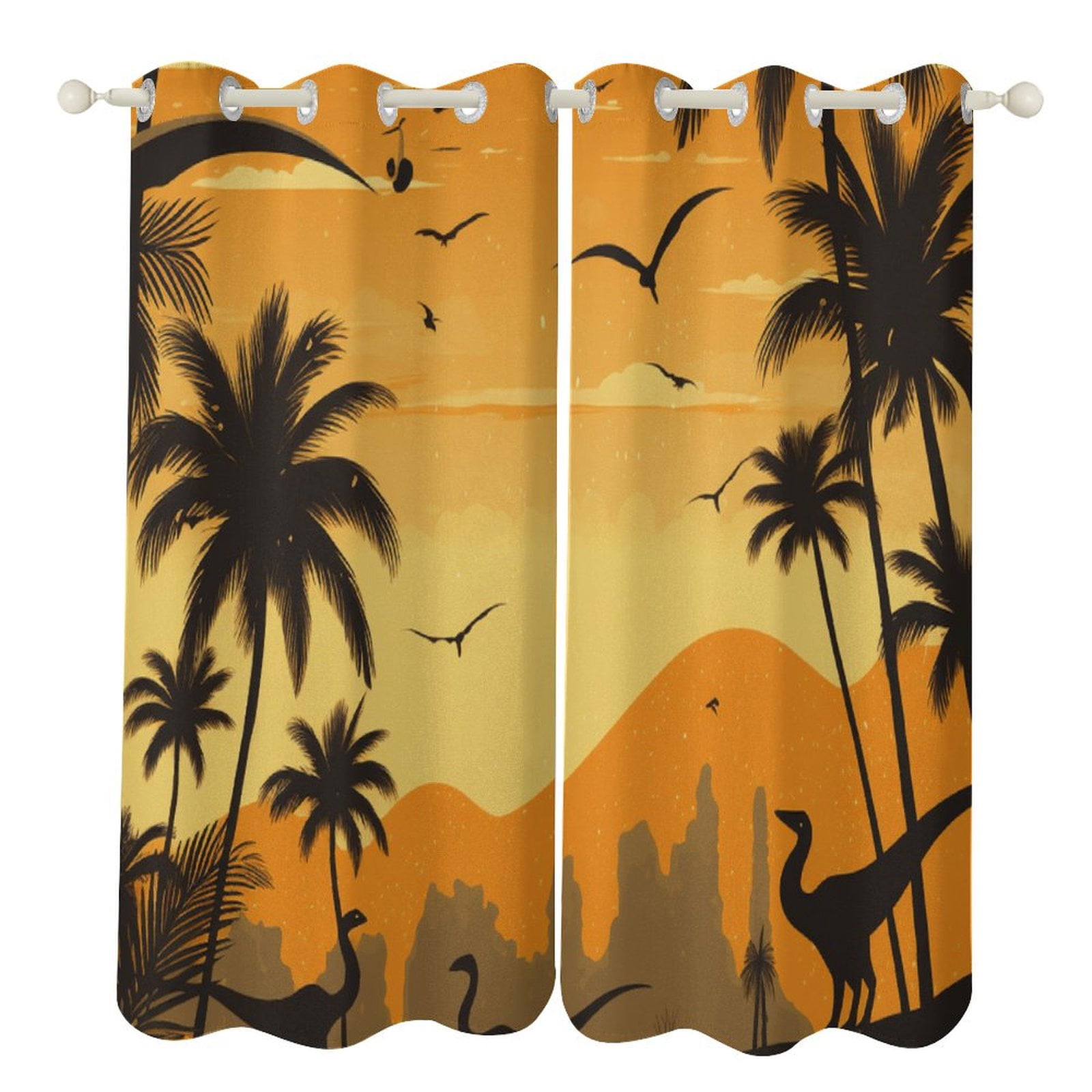 Blackout Curtains for Bedroom Dinosaur Full Room Darkening Grommet Curtains for Living Room,Thermal Insulated Ombre Drapes