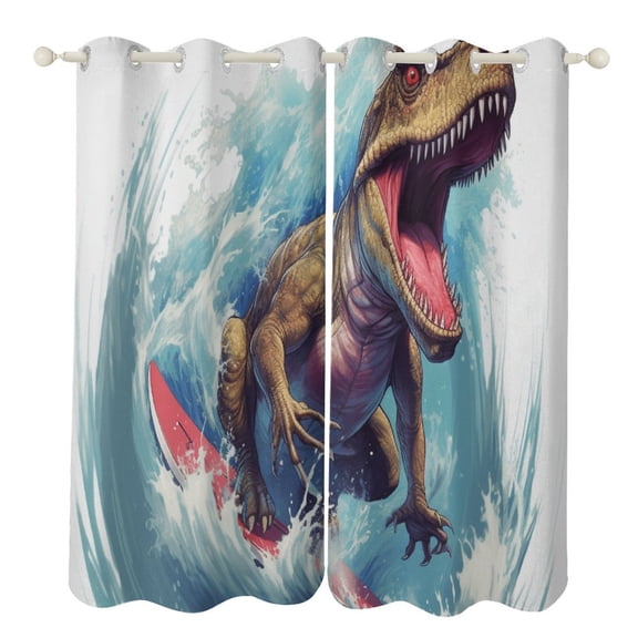 Blackout Curtains for Bedroom Dinosaurs Surfing Full Room Darkening Grommet Curtains for Living Room,Thermal Insulated Ombre Drapes