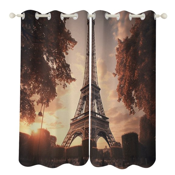 Blackout Curtains for Bedroom Eiffel Tower Full Room Darkening Grommet Curtains for Living Room,Thermal Insulated Ombre Drapes