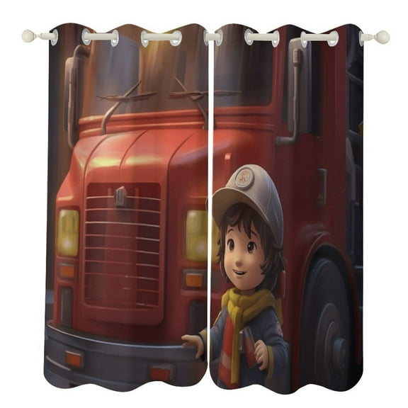 Blackout Curtains for Bedroom Fire Engine Car Truck Full Room Darkening Grommet Curtains for Living Room,Thermal Insulated Ombre Drapes
