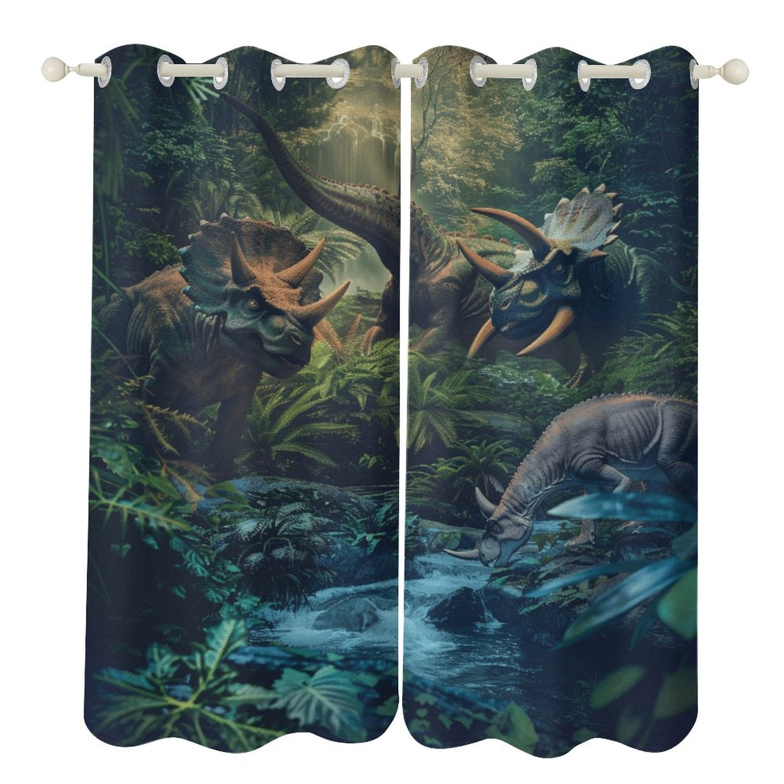 Blackout Curtains for Bedroom Jurassic Dinosaur Full Room Darkening Grommet Curtains for Living Room,Thermal Insulated Ombre Drapes