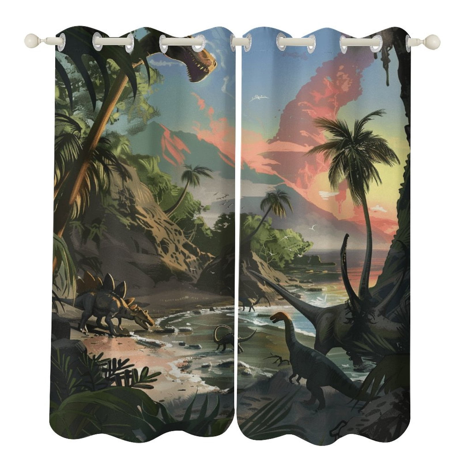 Blackout Curtains for Bedroom Jurassic Dinosaur Full Room Darkening Grommet Curtains for Living Room,Thermal Insulated Ombre Drapes