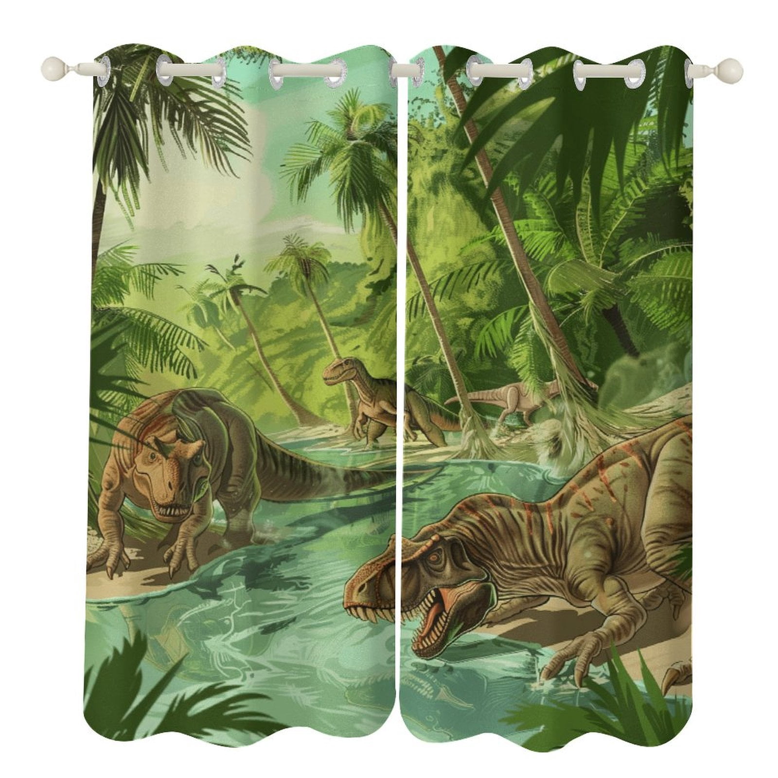 Blackout Curtains for Bedroom Jurassic Dinosaur Full Room Darkening Grommet Curtains for Living Room,Thermal Insulated Ombre Drapes