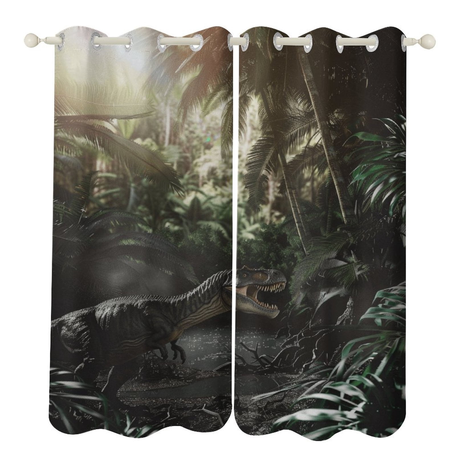 Blackout Curtains for Bedroom Jurassic Dinosaur Full Room Darkening Grommet Curtains for Living Room,Thermal Insulated Ombre Drapes