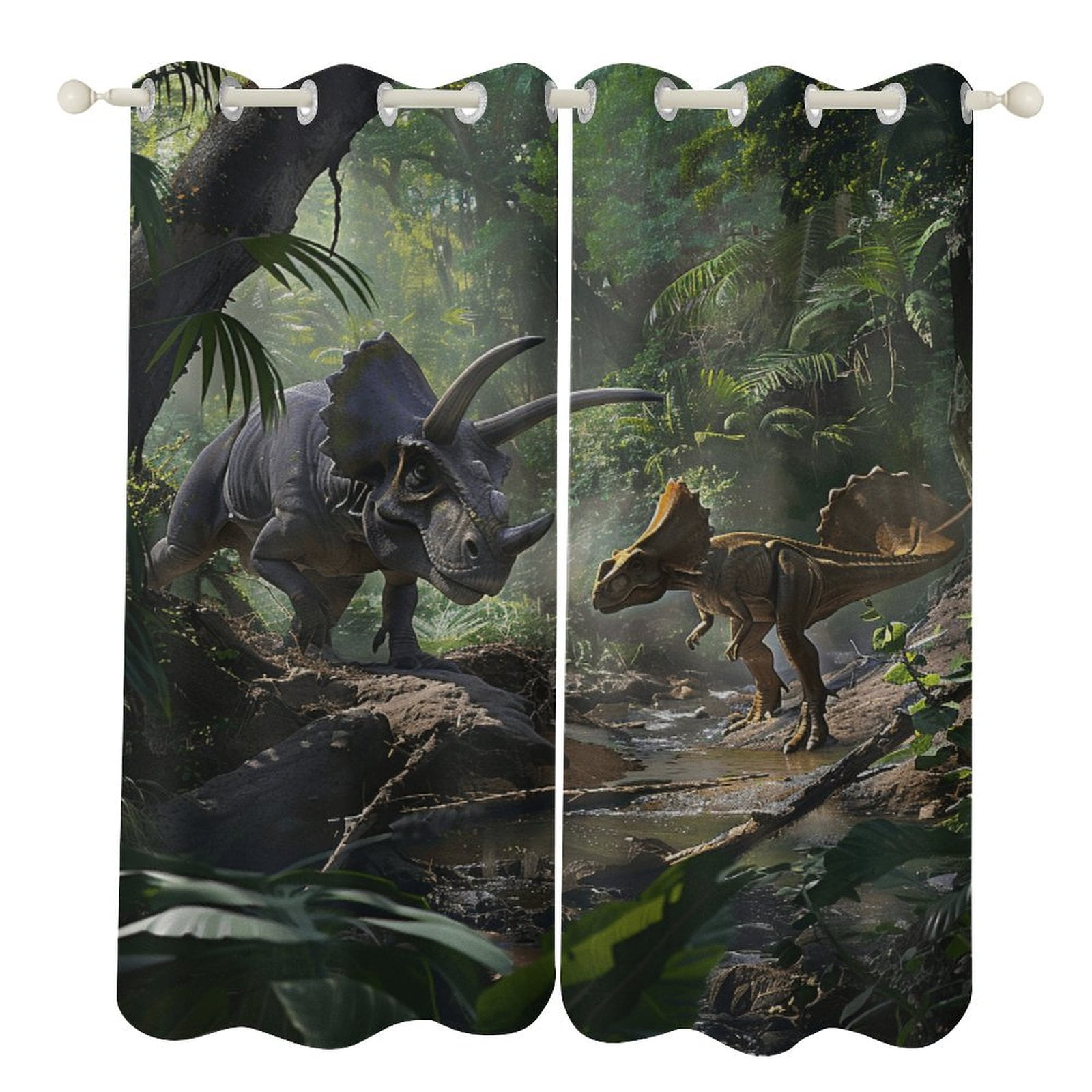 Blackout Curtains for Bedroom Jurassic Dinosaur Full Room Darkening Grommet Curtains for Living Room,Thermal Insulated Ombre Drapes