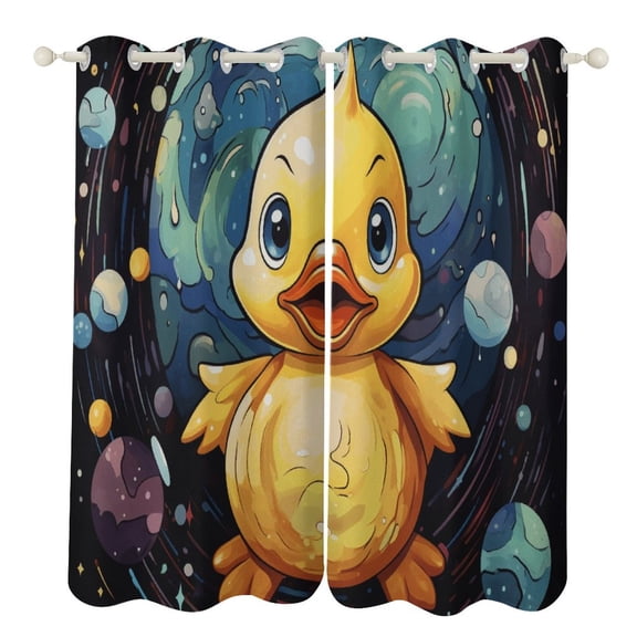 Blackout Curtains for Bedroom Q-version Funny Little Yellow Duck Full Room Darkening Grommet Curtains for Living Room,Thermal Insulated Ombre Drapes