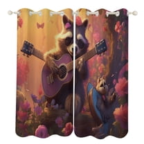 Blackout Curtains for Bedroom Raccoon Playing Guitar Full Room Darkening Grommet Curtains for Living Room,Thermal Insulated Ombre Drapes