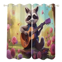 Blackout Curtains for Bedroom Raccoon Playing Guitar Full Room Darkening Grommet Curtains for Living Room,Thermal Insulated Ombre Drapes