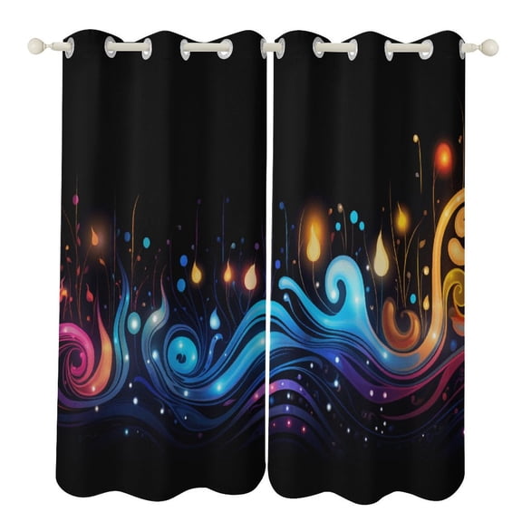 Blackout Curtains for Bedroom Simple Golden Ripple Full Room Darkening Grommet Curtains for Living Room,Thermal Insulated Ombre Drapes