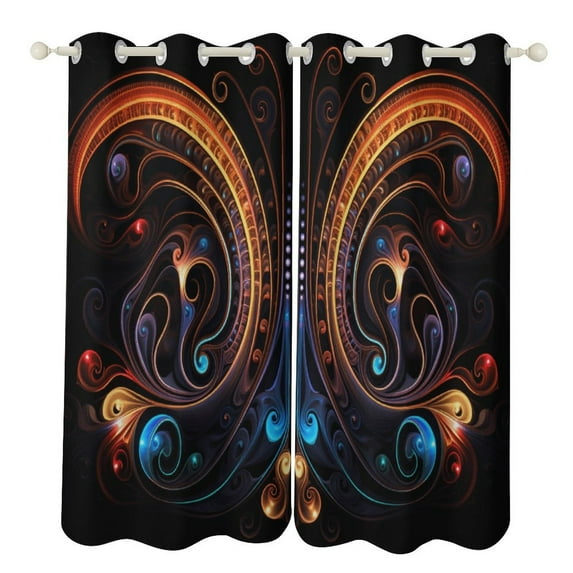 Blackout Curtains for Bedroom Simple Golden Ripple Full Room Darkening Grommet Curtains for Living Room,Thermal Insulated Ombre Drapes