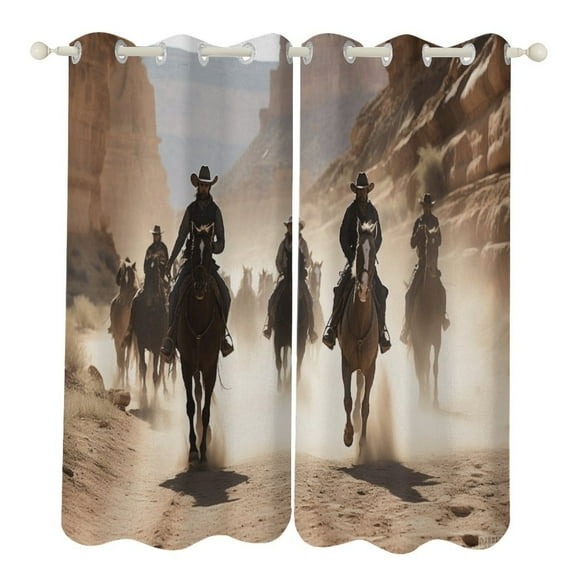 Blackout Curtains for Bedroom Vintage Western Cowboy Full Room Darkening Grommet Curtains for Living Room,Thermal Insulated Ombre Drapes
