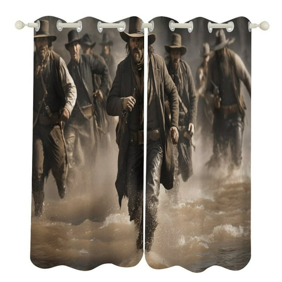 Blackout Curtains for Bedroom Vintage Western Cowboy Full Room Darkening Grommet Curtains for Living Room,Thermal Insulated Ombre Drapes