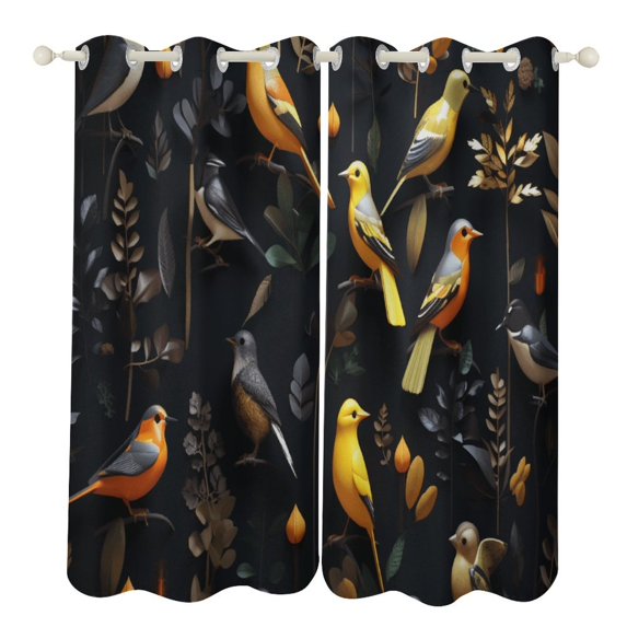 Blackout Curtains for Bedroom Watercolor Bird Full Room Darkening Grommet Curtains for Living Room,Thermal Insulated Ombre Drapes