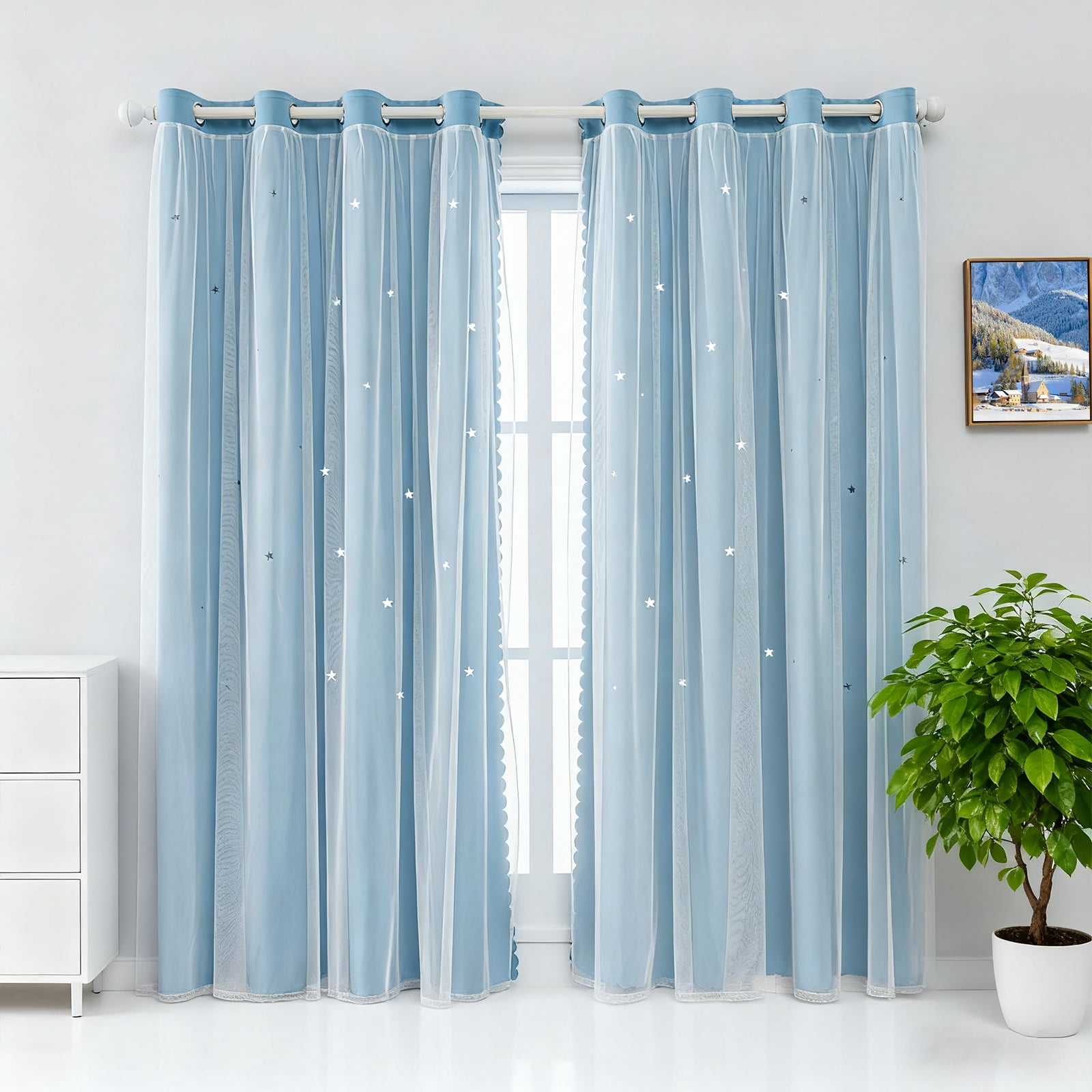 CshidWorld Blackout Curtains for Girls Kids Bedroom, Colorful Double Layer Star Cut Out Curtains for Girls Room Nursery Home Decor, 52''x 63'', 1 Panel