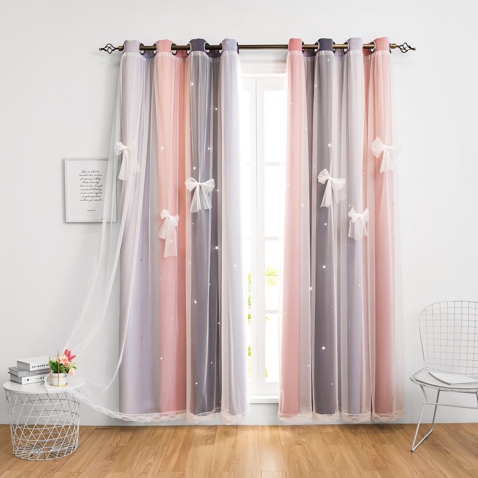 CshidWorld Blackout Curtains for Girls Kids Bedroom, Colorful Double Layer Star Cut Out Curtains for Girls Room Nursery Home Decor, 52''x 84'', 1 Panel