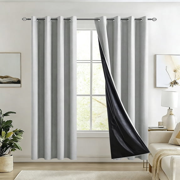 Blackout Curtains for Living Room Noise Reducing Ring Top Insulating Black Lined Thermal Window Treatment 39x51 Inches Single Panel