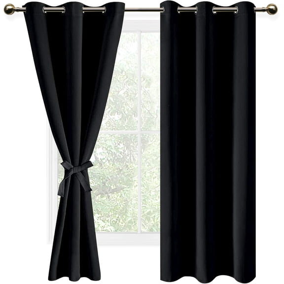 Blackout Curtains with Tiebacks - Thermal Insulated Light Blocking Grommet Window Curtains, Set of 2 Panels