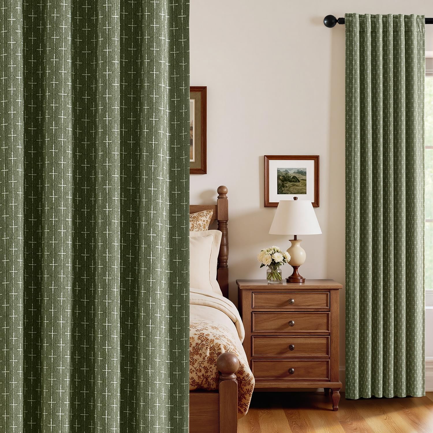 Blackout Decorative Linen Striped Curtains with Geometric Pattern ...