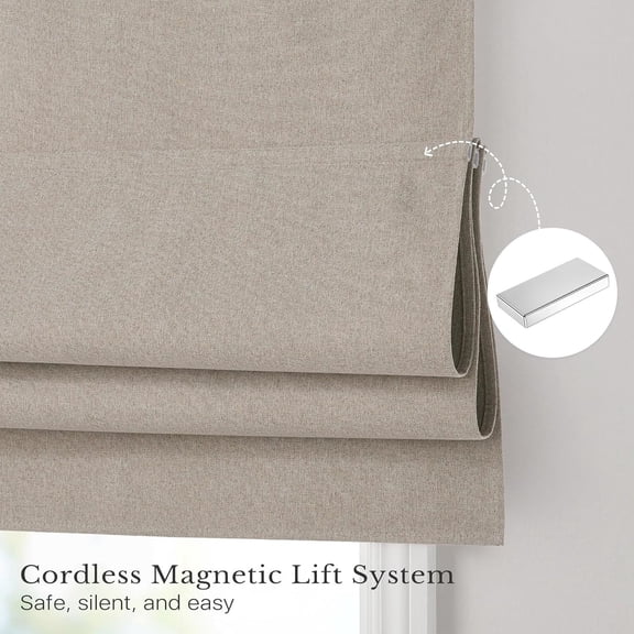 Blackout Door Curtain, 26" W x 72" L, No Drill Cordless Shade for French Front Door Thermal Insulated, Adhesive Top Magnetic Blinds for Indoor Windows Privacy, 1 PC, Beige