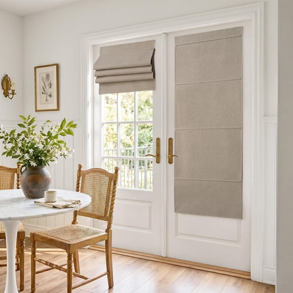 Blackout  Door Curtain for Door Window, Cordless No Drill Roman Shade with  Lift Heavyweight Fabric Linen Textured, No Tools  Window Blind, Beige, W24 x L64 in, 1 count