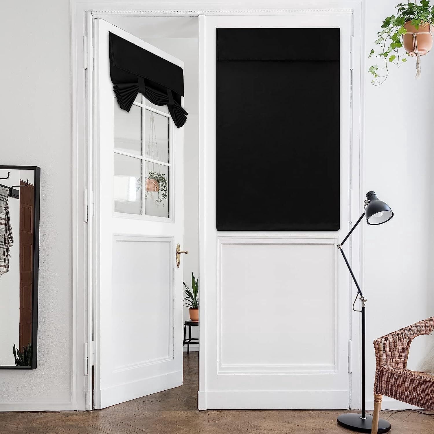 Blackout Door Curtain, Privacy Thermal Insulated Door Window Curtains for Patio French Door/ Glass Door/ Front Door/ Sliding Door/ Patio Tie up Shade, W26 x L40 Inch, 1 Panel (Black)