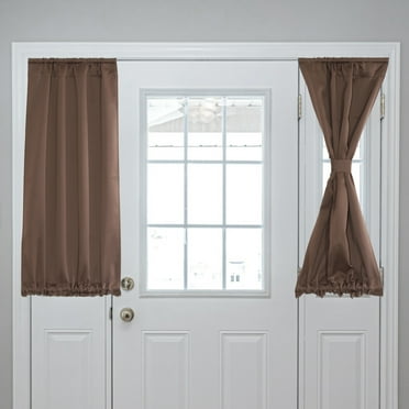 Blackout Door Curtains, French Side Door Window Curtain for Privacy, Rod Pocket Door Curtain Tie Up Shade for Patio Front Door Window, Brown, 25" x 40", 1 Panel