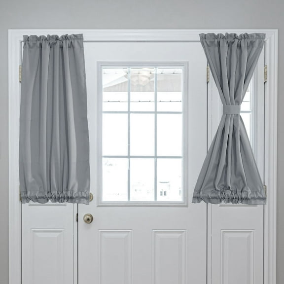 Blackout Door Curtains, French Side Door Window Curtain for Privacy, Rod Pocket Door Curtain Tie Up Shade for Patio Front Door Window, Dark Gray, 25" x 40", 1 Panel