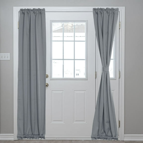 Blackout Door Curtains, French Side Door Window Curtain for Privacy, Rod Pocket Door Curtain Tie Up Shade for Patio Front Door Window, Dark Gray, 25" x 72", 1 Panel